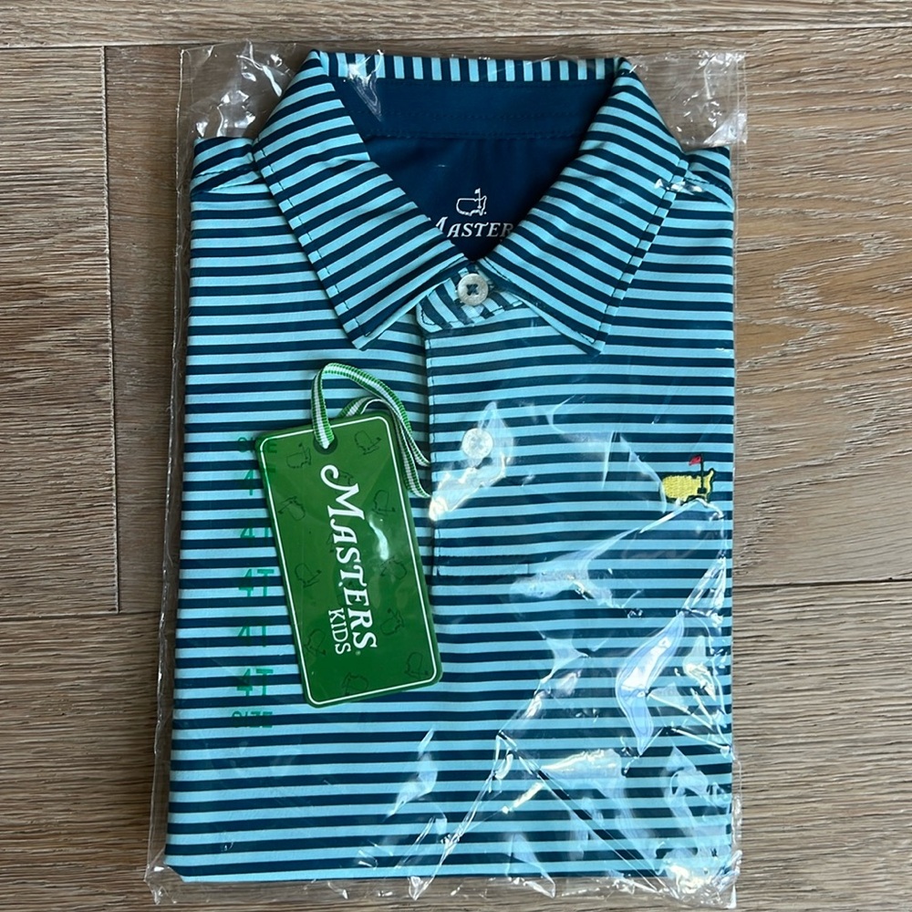 NWT Toddlers Masters polo. Light and dark turquoise stripe. Short sleeve. 4T.